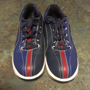 red and blue bowling shoes